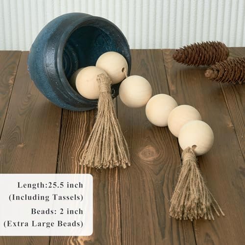 OMISHE Extra Large Wood Bead Garland with Tassels 255 Inches Long