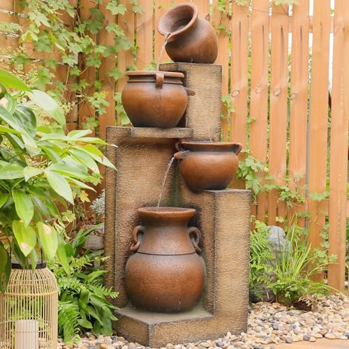 53 H Gold Outdoor Water Fountain with 4 Tiered Lights