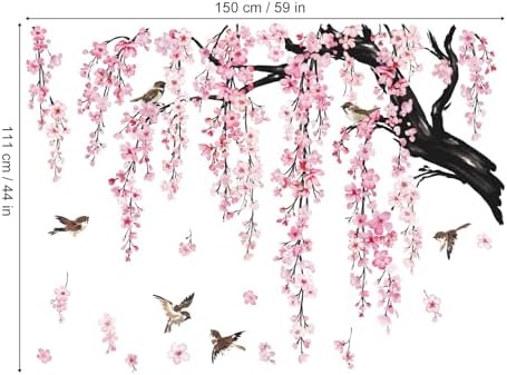 Wondever Pink Cherry Blossom Wall Sticker Tree Branch Art Decal