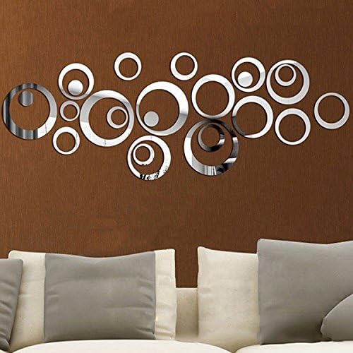 aooyaoo Circle Mirror DIY Wall Sticker 24pcs Grey
