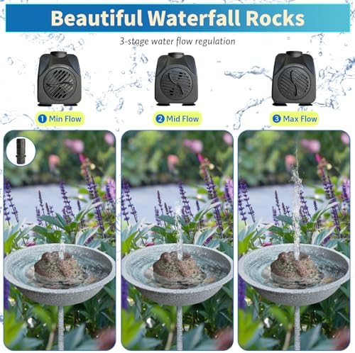 Tiancentral H Bird Bath Fountain with Resin Rock and 75W Pump