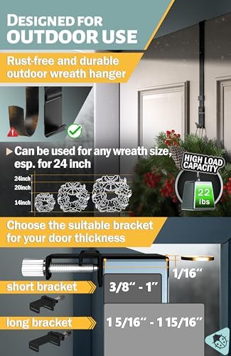 Menz Adjustable Wreath Door Hanger 19 Black