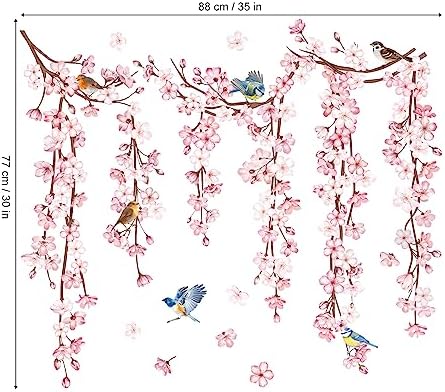 Cherry Blossom Flower Vine Wall Decals for Living Room Bedroom Office