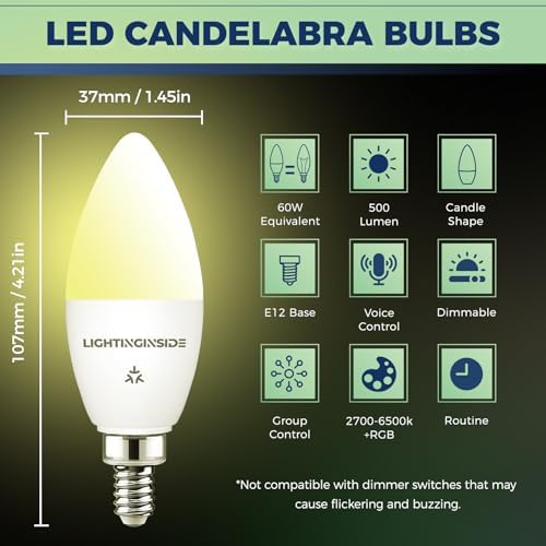 Matter Candelabra Smart Bulbs 60W Equivalent 4PCS