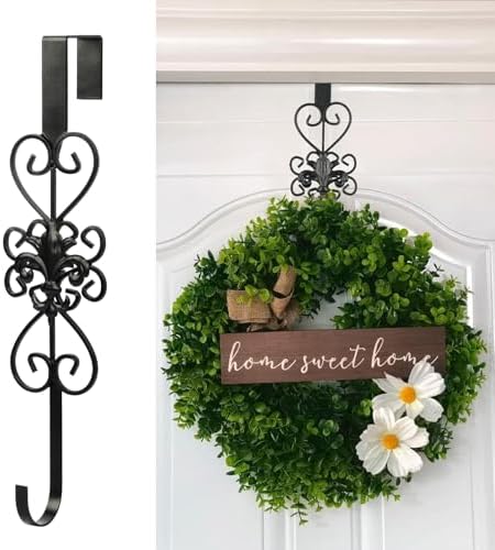Black Wreath Hanger for Front Door - Heavy Duty Metal Design