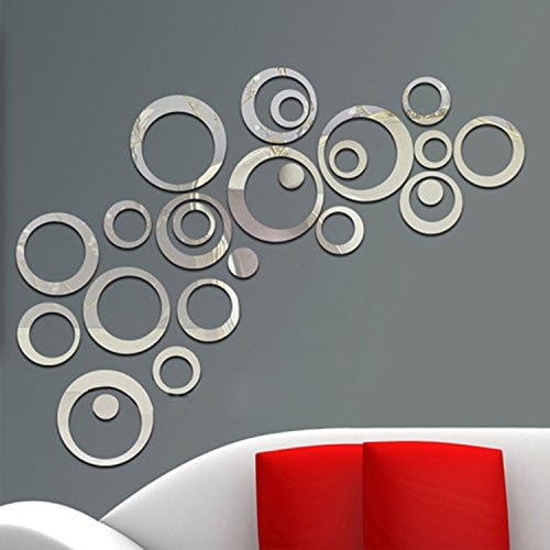 aooyaoo Circle Mirror DIY Wall Sticker 24pcs Grey