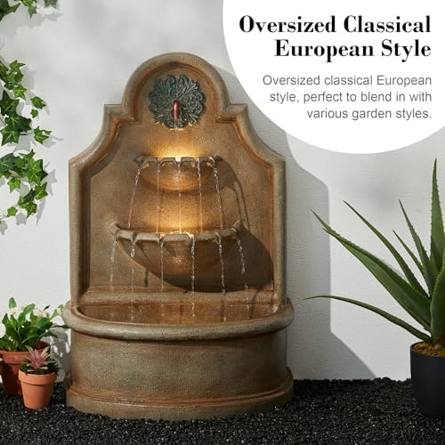 Glitzhome 3-Tier Wall Mounted Water Fountain with LED Lights