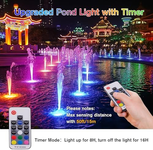 POPOSOAP RGB Pond Lights with Timer and Remote Control