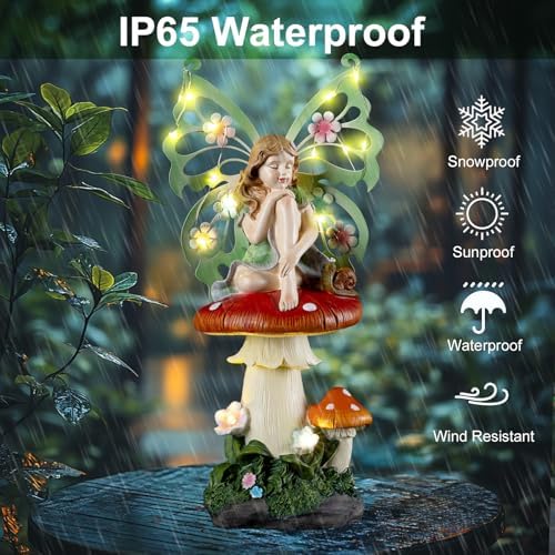Solar Fairy Garden Decor with Mushroom and Snail