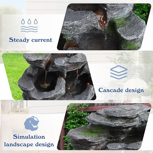 TITIMO 7-Tier Rock Water Fountain with Lights