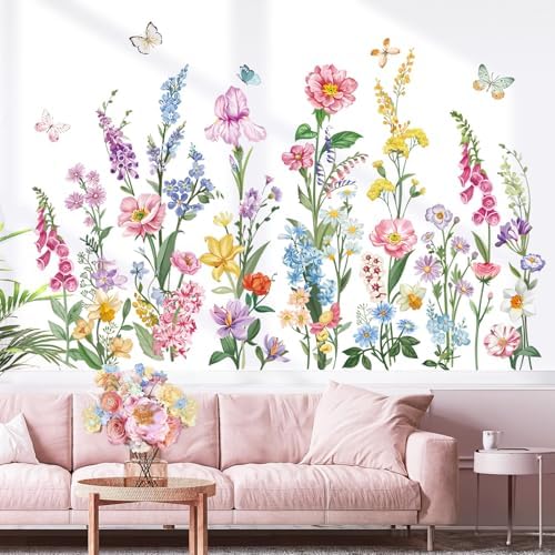 Wondever Wildflower Wall Stickers for Bedroom Living Room Decor