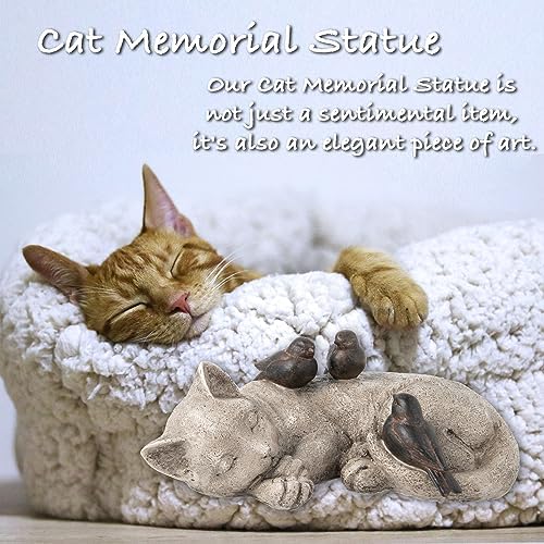 Sleeping Cat Garden Statue - 12 Inch Resin Pet Memorial Figurine