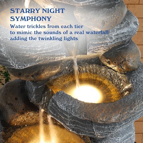 5-Tier Cascading Rock Water Fountain with LED Lights