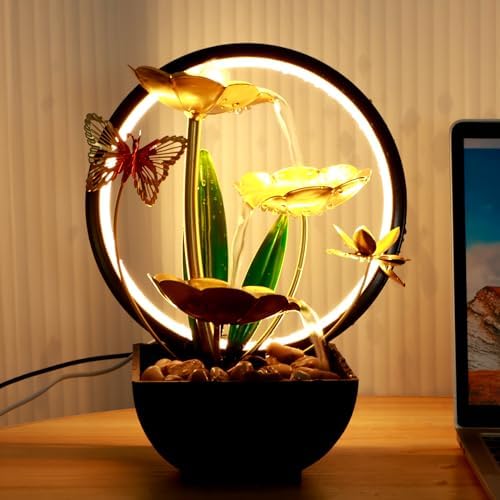 USB Powered Tabletop Water Fountain with LED Light and Natural Rocks