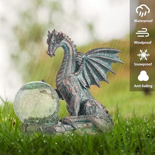 Teresas Collections Dragon Outdoor Statue with Solar Light