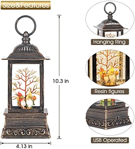 Fall Snow Globe Gnome Lantern with Glitter Light