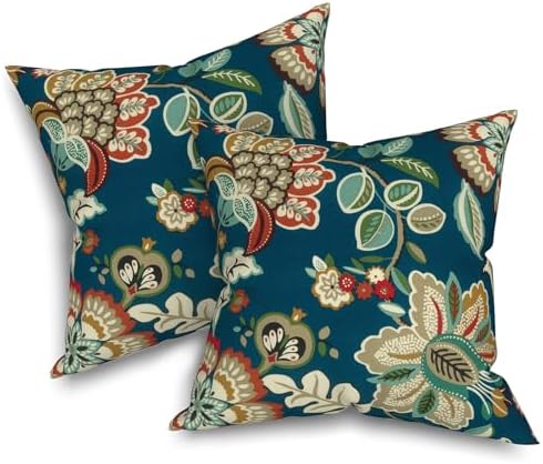 Melody Elephant Outdoor Throw Pillows 16x16 Inch Set of 2 Peacock Blue