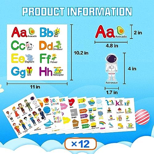 Alphabet Wall Decals for Kids Room - 12 Sheets DIY Stickers