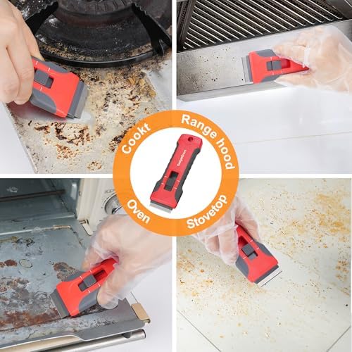 Upgraded Razor Blade Scraper with 10 Blades and 3 Wire Brushes Gray