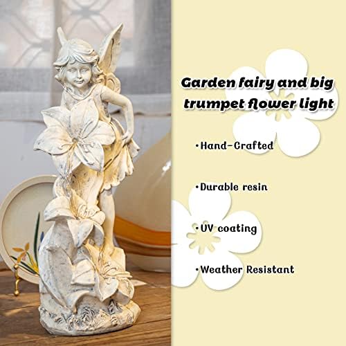 Ovewios Angel Garden Statue Outdoor Solar Resin Sculpture