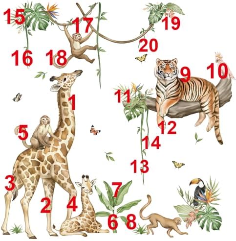 Wondever Large Jungle Animal Wall Stickers for Kids Room