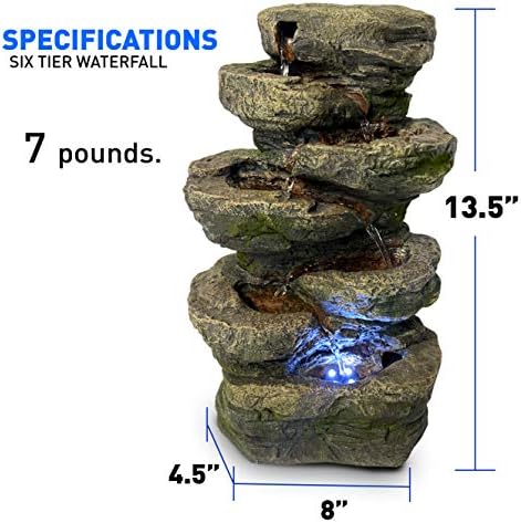 6-Tier Stone and Bark Tabletop Water Fountain with LED Lights