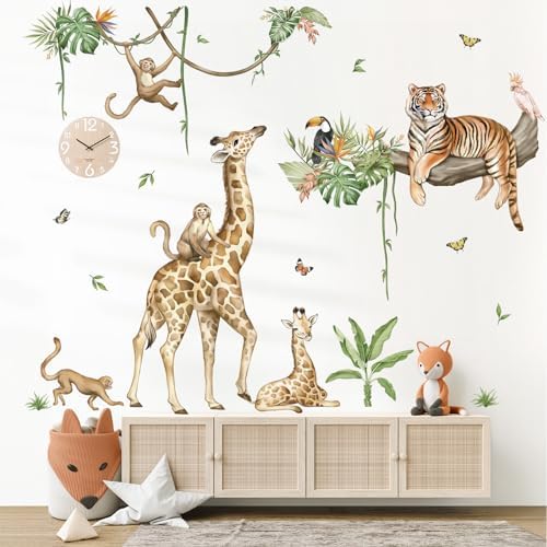 Wondever Large Jungle Animal Wall Stickers for Kids Room