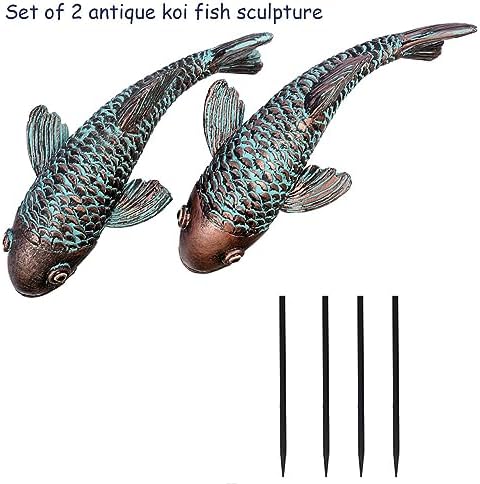 Tooyuart Garden Sculptures Koi Fish Decor Set of 2