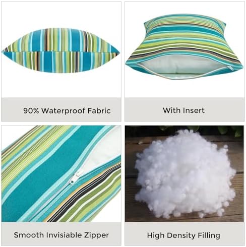 FUNHOME Outdoor Throw Pillows with Insert Set of 2 Green Stripe