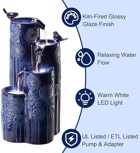 Glitzhome 3175 H Outdoor Fountain with LED Lights and Pump