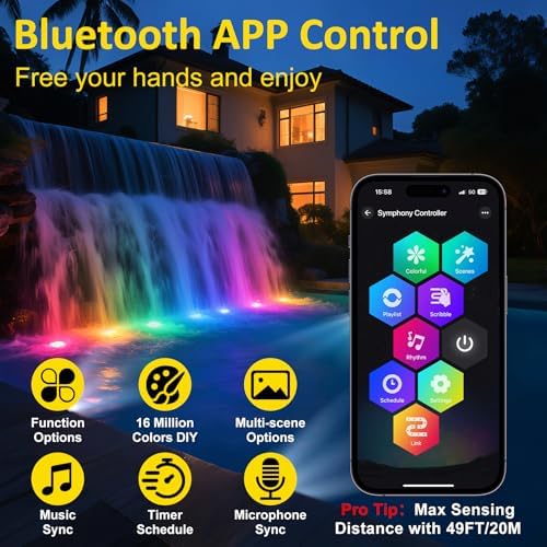 T-SUN Submersible Pond Light Set of 4 with RGB Bluetooth Control