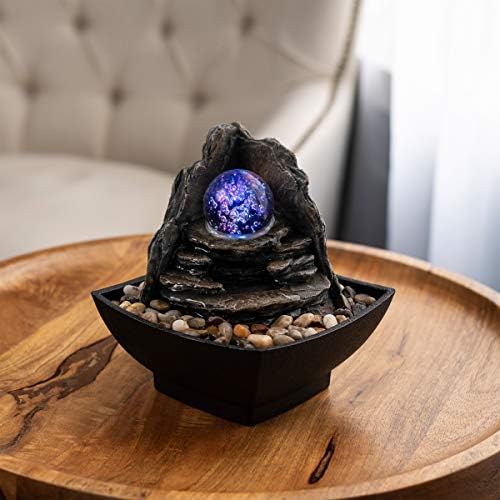 Pure Garden Tabletop Water Fountain with LED Lights and Rolling Glass Ball