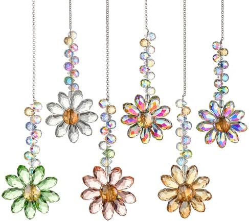 HDCRYSTALGIFTS 6PCS Crystal Sunflower Suncatchers Hanging Decor