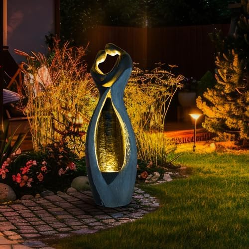 Modernist Embracing Couple Fountain with LED Lights 319H Gray