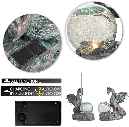 Teresas Collections Dragon Outdoor Statue with Solar Light