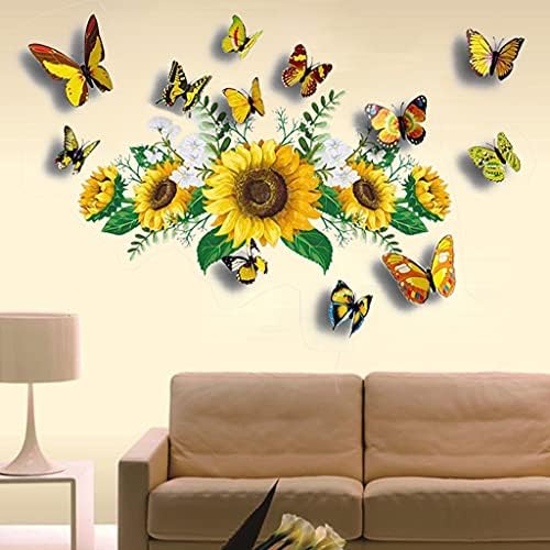 SPRT 3D Sunflower Wall Sticker Set with Butterfly Decals