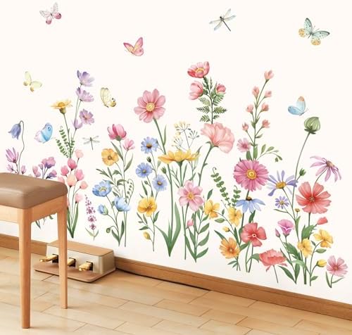 Wondever Pink Wildflower Wall Stickers for Bedroom and Living Room