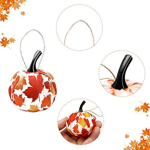 12 Pcs Fall Thanksgiving Hanging Pumpkin Ornament with Maple Leaf Gingham Fabric