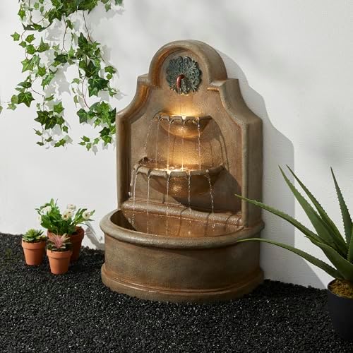 Glitzhome 3-Tier Wall Mounted Water Fountain with LED Lights