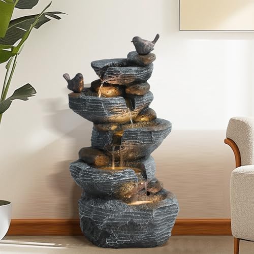 5-Tier Cascading Rock Water Fountain with LED Lights