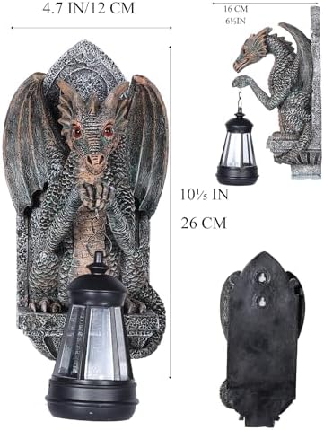 Dragon Statue Solar Lantern for Garden Decor Antique Bronze