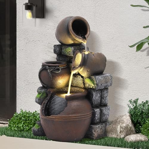 4-Tiers Garden Waterfall Fountain with LED Light