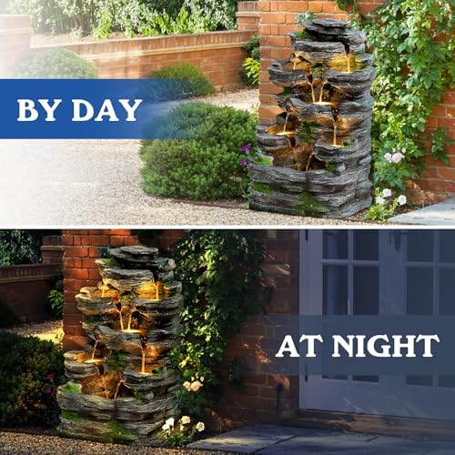TITIMO 7-Tier Rock Water Fountain with Lights