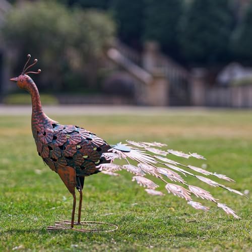 VEWOGARDEN Blue Bronze Peacock Garden Statue
