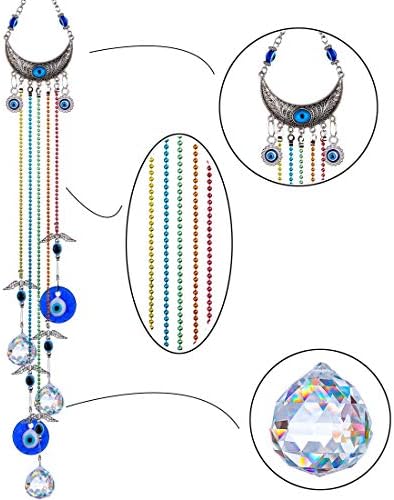 20 Inch Blue Evil Eye Suncatcher with Crystal Ball and Chakra Healing