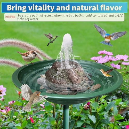 Tiancentral H Bird Bath Fountain with Resin Rock and 75W Pump