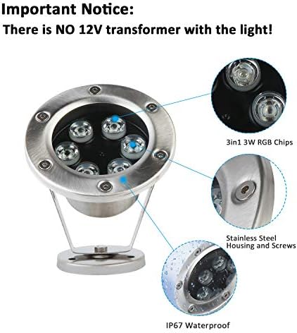 JSNPC 18W RGB Underwater Light with RF Remote and IP68 Waterproof Joint