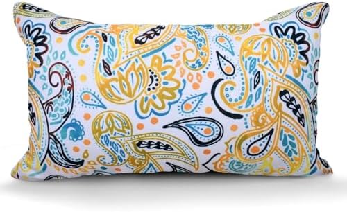 Yellow White Print Accent Throw Pillow for Indoor Outdoor Use