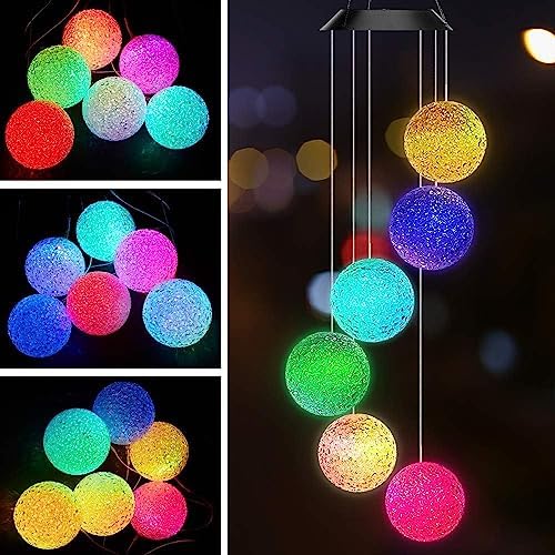 Color Changing Solar Wind Chime with Crystal Balls