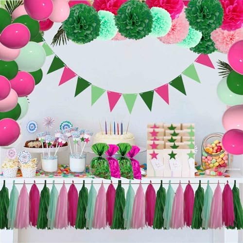 Green Pink Tassel Garland Tissue Decor 15 Pack